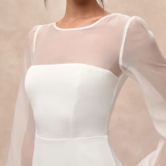 Lulus Immaculate Romance White Sheer Organza Long Sleeve Maxi Wedding Gown Large - Picture 3 of 12